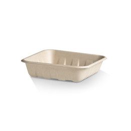 155x145x35 Fruit Produce Tray Brown Sugarcane Bagasse  500 pcs