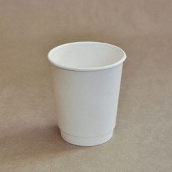 8oz Biodegradable Double Wall Coffee Cup White Leaf
