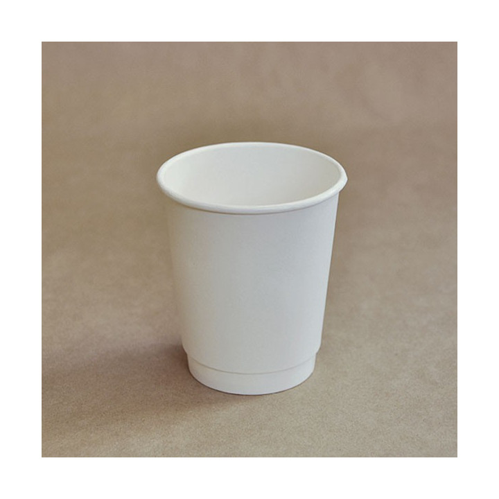 8oz Biodegradable Double Wall Coffee Cup White Leaf