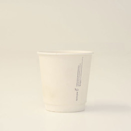 8oz Biodegradable Double Wall Coffee Cup One Lid Fits All White
