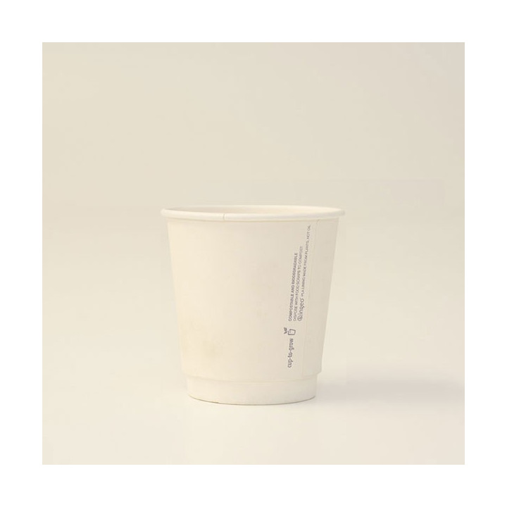 8oz Biodegradable Double Wall Coffee Cup One Lid Fits All White