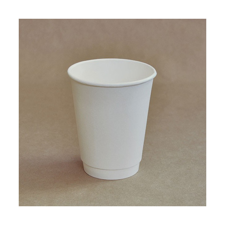 12oz Biodegradable Double Wall Coffee Cup White Leaf