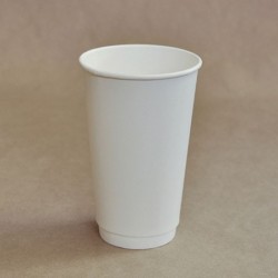16oz Biodegradable Double Wall Coffee Cup White Leaf