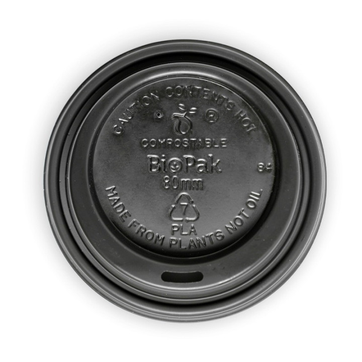 Lid PLA for 6 8 10 & 12oz (80mm) BioPak Cup Black  1000 pcs