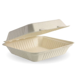 3 Compartment Clamshell Sugarcane 23x23x8cm (9x9x3") Bio Natural  200 pcs