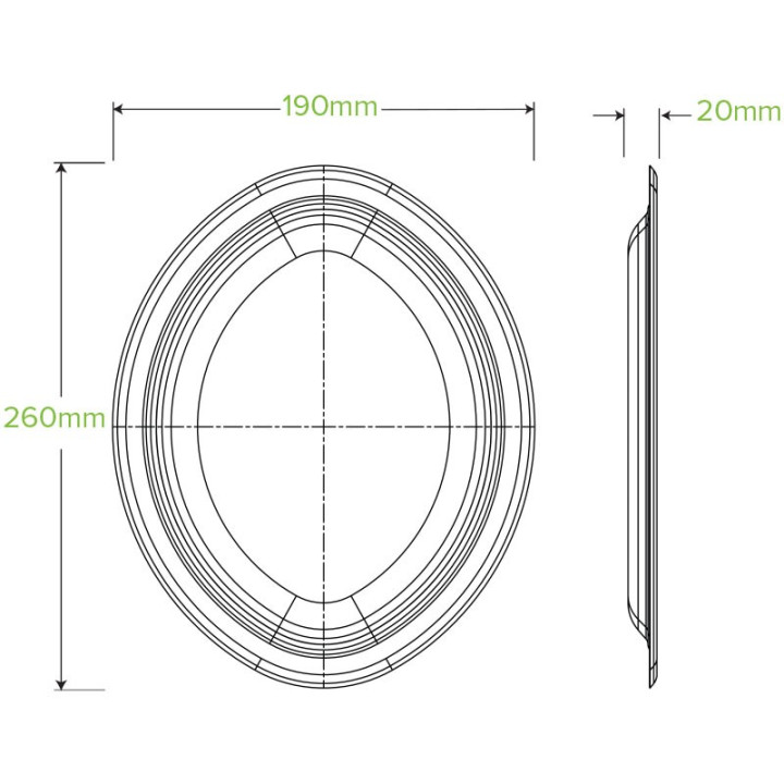 10.25x7.75" Oval Plate Biodegradable White  500 pcs