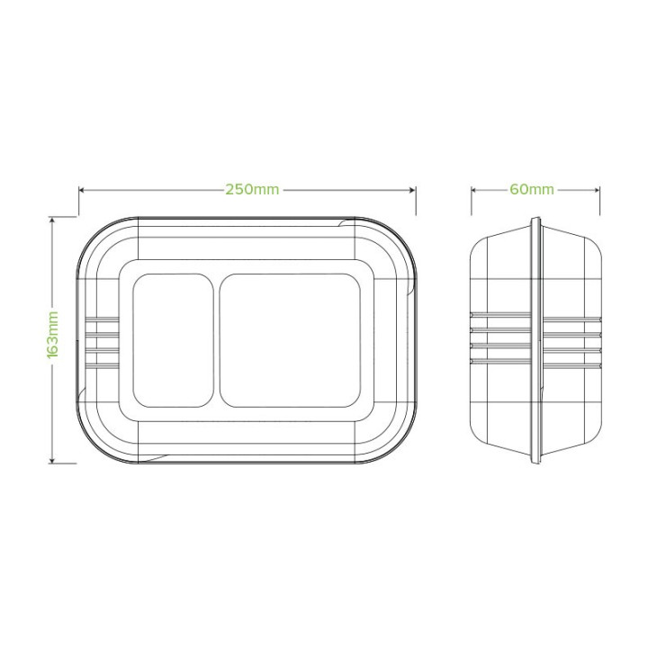 9x6x3" 2 Compartment Bio Clamshell - White  250 pcs