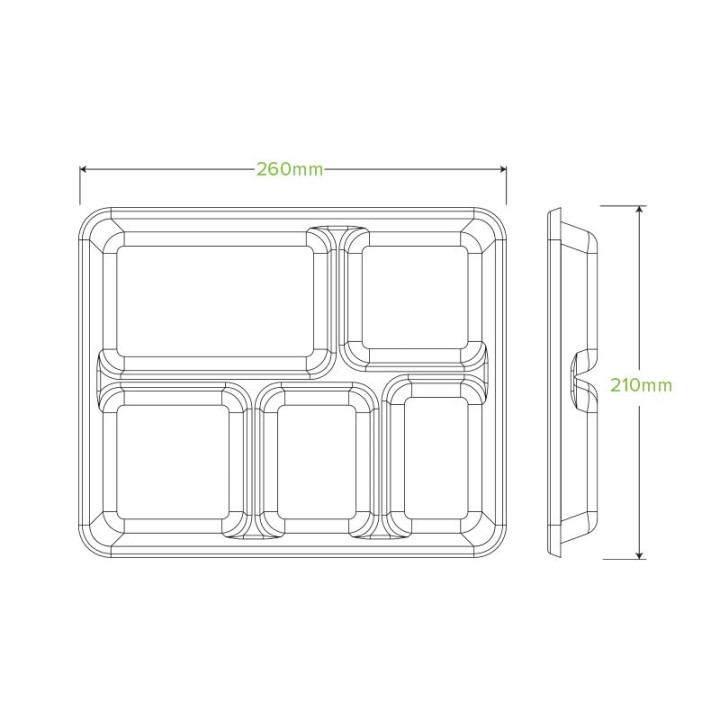 5 Compartment Bio Tray - 260x209x25mm - White  500 pcs