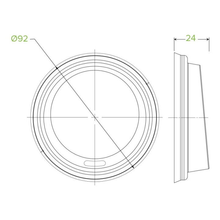 Lid for 8(90mm) 12 16 & 20oz BioPak Cup PLA  1000 pcs