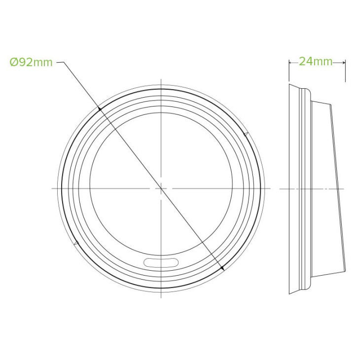 Lid for 8 (90mm)12 16 & 20oz BioPak Cup PS - White  1000 pcs