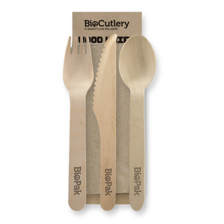 16cm knife fork spoon and napkin set - FSC 100% - wood  400 pcs
