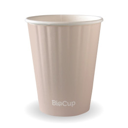 390ml / 12oz (90mm) Aqueous Leaf Double Wall BioCup - stone  1000 pcs