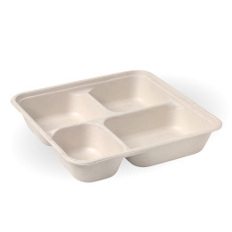 4 Compartment BioCane Takeaway Base LARGE - Natural  300 pcs