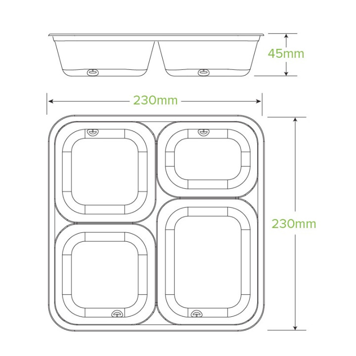 4 Compartment BioCane Takeaway Base LARGE - Natural  300 pcs