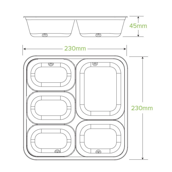5 Compartment BioCane Takeaway Base LARGE - Natural  300 pcs