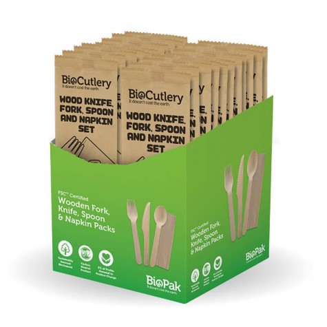 16cm Knife Fork and Napkin set - Retail Pack Wood - FSC 100%  280 pcs