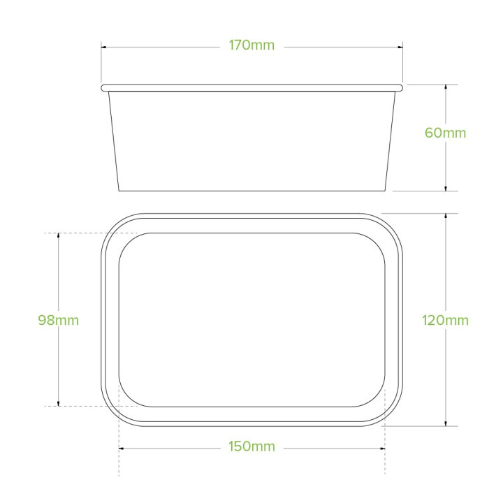 750ml Rectangle Container PLA - FSC Mix - Kraft  300 pcs