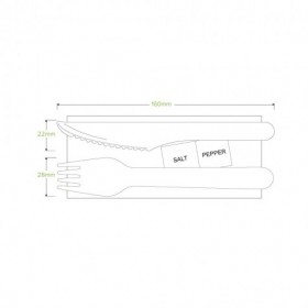 16cm Coated Wooden Knife Fork Napkin Salt & Pepper Takeaway Set  400 pcs