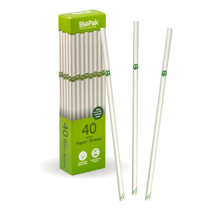 White Regular Paper Straws - 14 x 40 per pack - Retail Biostraws  560 pcs