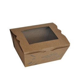 Takeaway Lunch / Craft Noodle Box Brown with PLA window / SMALL (650ml)  200 pcs