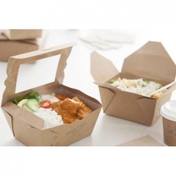 Lunch / Noodle Box Brown with PLA window / MEDIUM (1000ml)  200 pcs