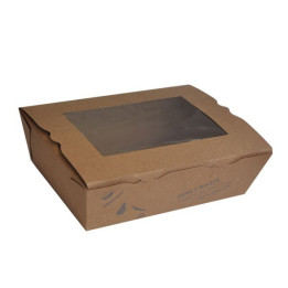 Lunch / Noodle Box Brown with PLA window / LARGE (1500ml)  200 pcs