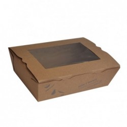 Lunch / Noodle Box Brown with PLA window / LARGE (1500ml)  200 pcs