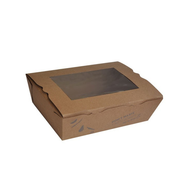 Lunch / Noodle Box Brown with PLA window / LARGE (1500ml)  200 pcs