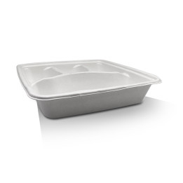 9" 4 Compartment Sugarcane Square Takeaway Tray  200 pcs