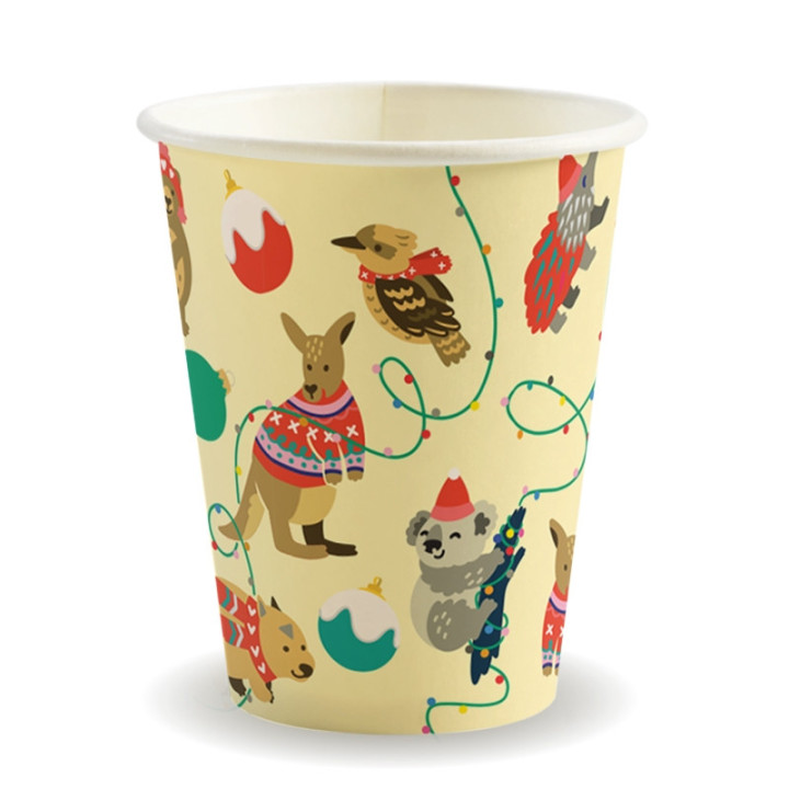 12oz Single Wall Bio Coffee Cup Christmas  1000 Pcs