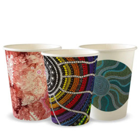 12oz Aqueous Coated SW Hot Paper BioCup - Indigenous Art Series  1000 pcs