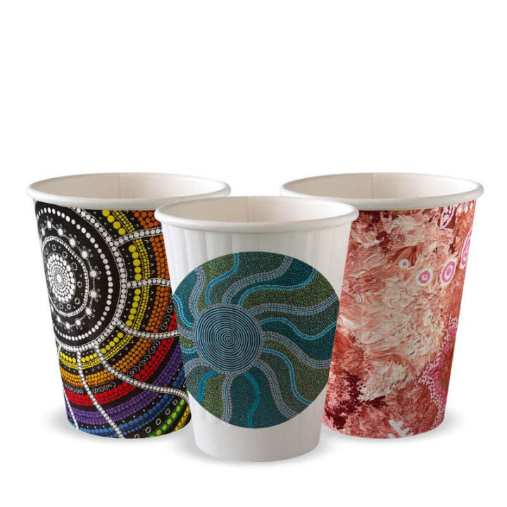 8oz Aqueous Coated DW Hot Paper BioCup - Indigenous Art Series  1000 pcs