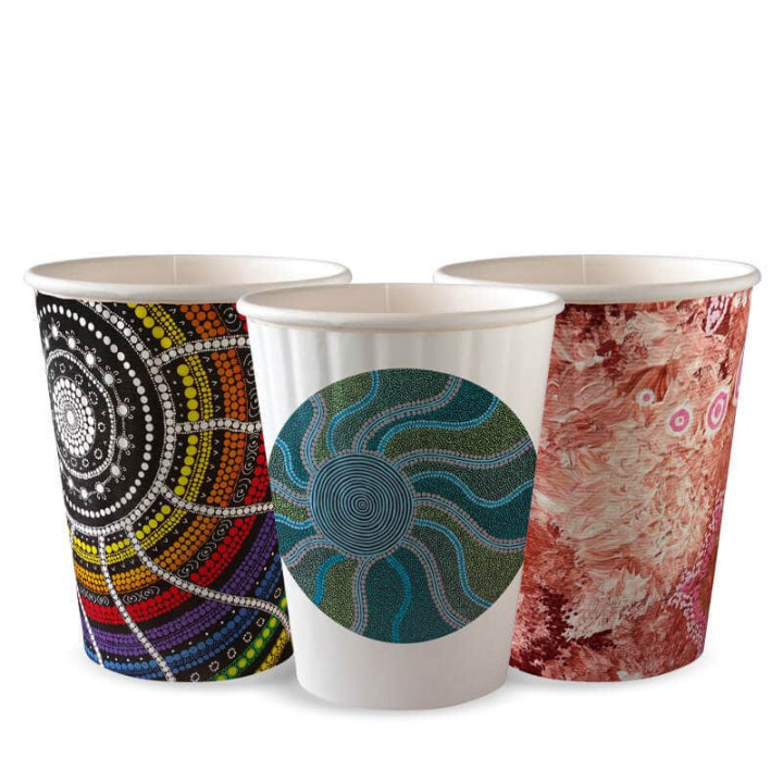 12oz Aqueous Coated DW Hot Paper BioCup - Indigenous Art Series  1000 pcs