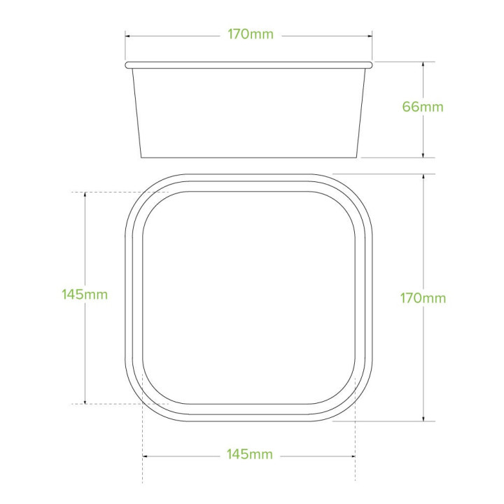 1200ml square container with PLA lining (320gsm) FSC Mix - white  300 pcs