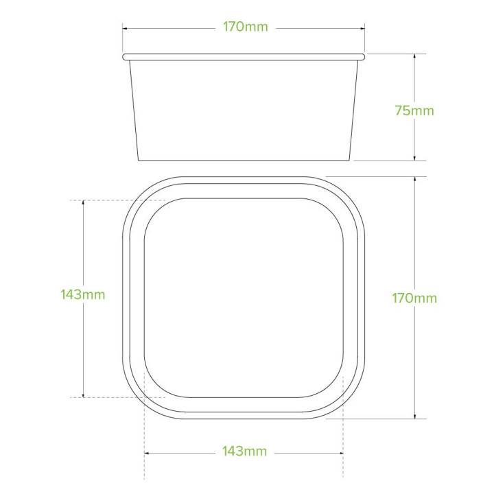 1400ml square container with PLA lining (320gsm) FSC Mix - white  300 pcs