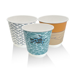8oz(90mm) Aqueous Coated Art Series Double Wall Cup (Universal Lid) - 500 pcs