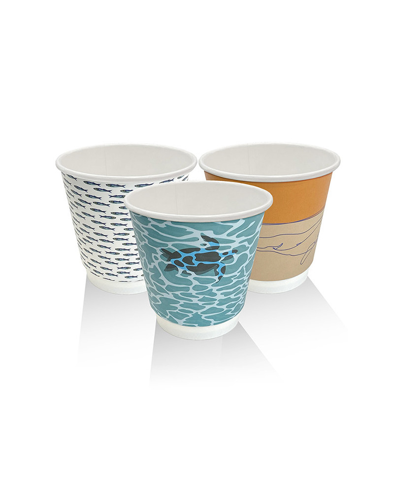 8oz(90mm) Aqueous Coated Art Series Double Wall Cup (Universal Lid) - 500 pcs