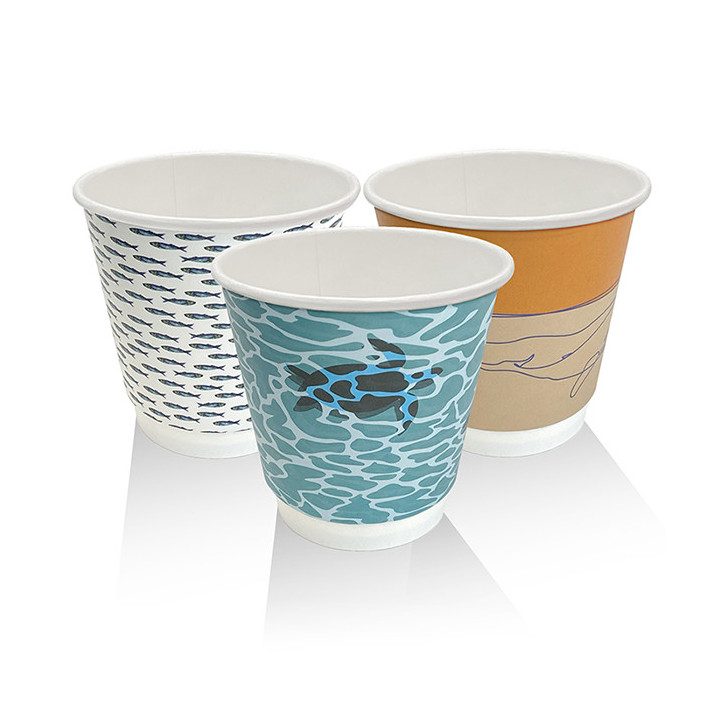 8oz(90mm) Aqueous Coated Art Series Double Wall Cup (Universal Lid) - 500 pcs