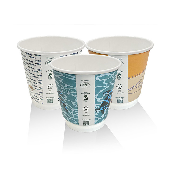 8oz(90mm) Aqueous Coated Art Series Double Wall Cup (Universal Lid) - 500 pcs
