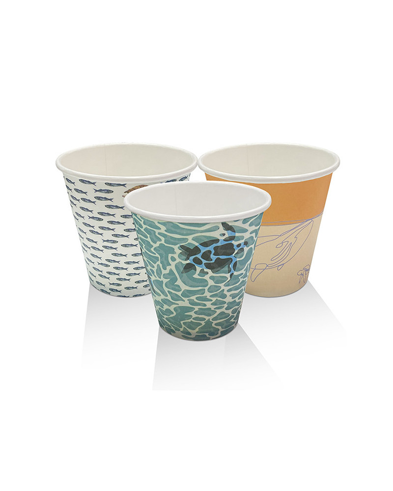 8oz(90mm) Aqueous Coated Art Series Single Wall Cup (Universal Lid) - 1000 pcs