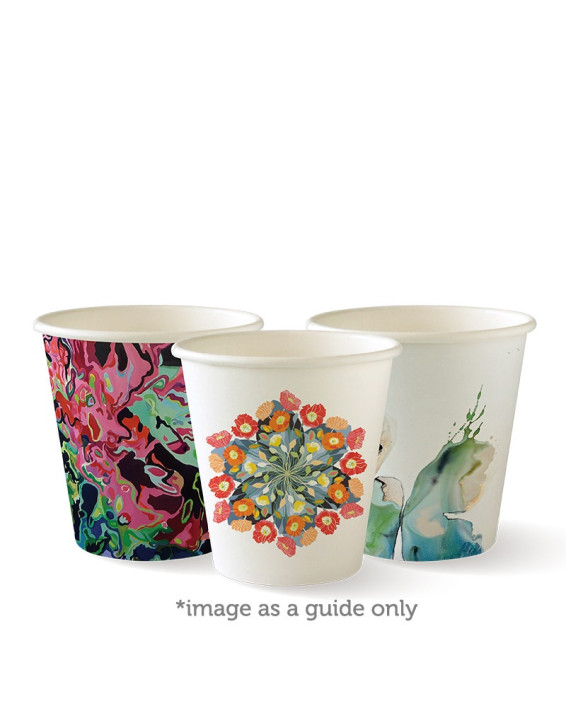 6oz Coffee Cup BioPlastic Single Wall Art Series - Fits Small Lids - 1000 pcs