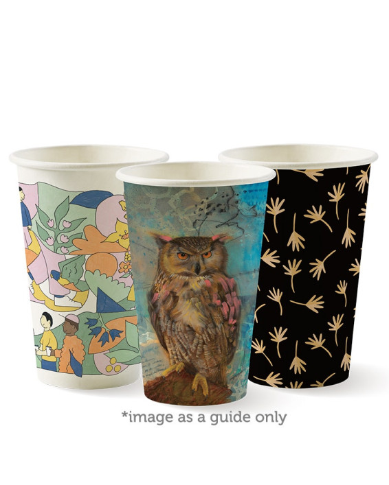 12oz Coffee Cup BioPlastic Single Wall Art Series - Fits Small Lids - 1000 pcs
