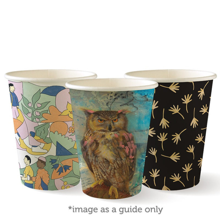 12oz Single Wall Bio Coffee Cup Art Series  1000 pcs