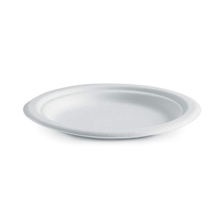 7" Round Plate - Sugarcane Biodegradable White  1000 pcs