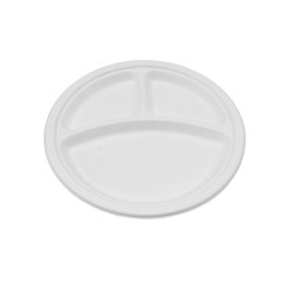 10" 3-Compartments Sugarcane Bagasse Round Plate  500 pcs