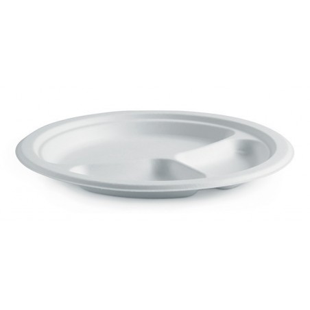 10" 3 Compartment Round Plate - White  500 pcs