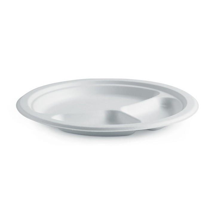 10" 3 Compartment Round Plate - White  500 pcs