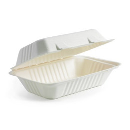 9x6x3" Clamshell Sugarcane Bio White  250 pcs