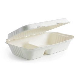 9x6x3" 2 Compartment Bio Clamshell - White  250 pcs
