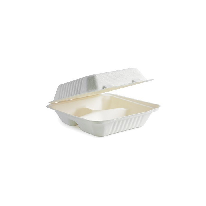7.8x8x3" 3 Compartment Clamshell Bio White  200 pcs